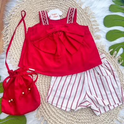 Conj Bata, Short e Bolsinha Vermelho